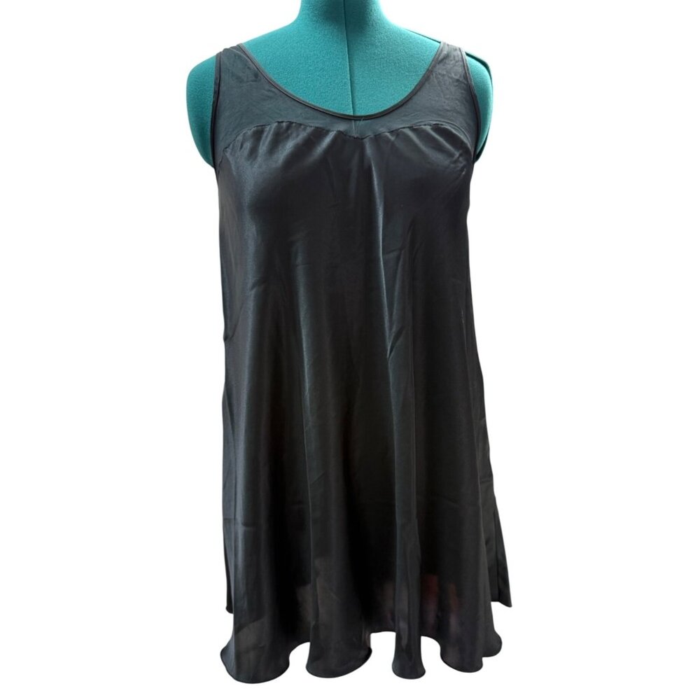 Black Sleeveless A-Line Slip Nightgown By Sesaci Mid-Length Women Medium Vintage - Picture 2 of 13